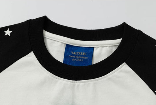 YADcrew Cartoon Dog Print Star Raglan Color Block Tee | Face 3 Face