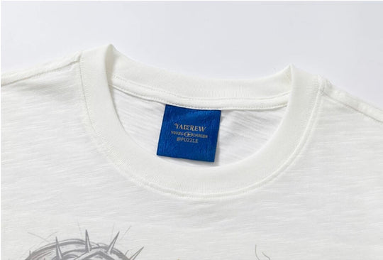 YADcrew Sunflower Jesus Print Pearl Embellished Tee | Face 3 Face