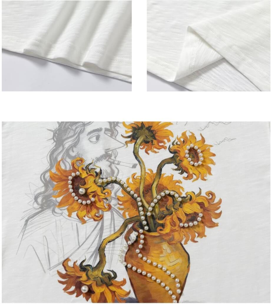 YADcrew Sunflower Jesus Print Pearl Embellished Tee | Face 3 Face