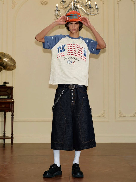 YADcrew American Star Print Raglan Color Block Tee | Face 3 Face