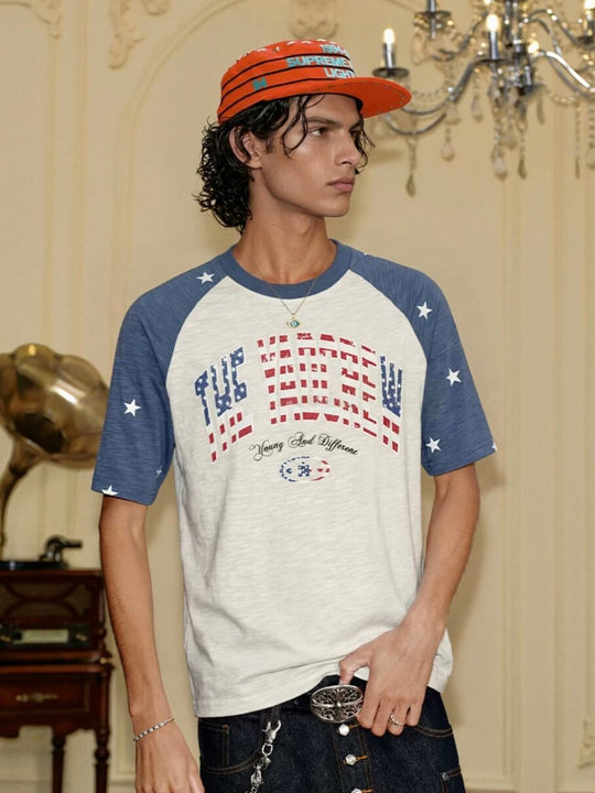 YADcrew American Star Print Raglan Color Block Tee | Face 3 Face