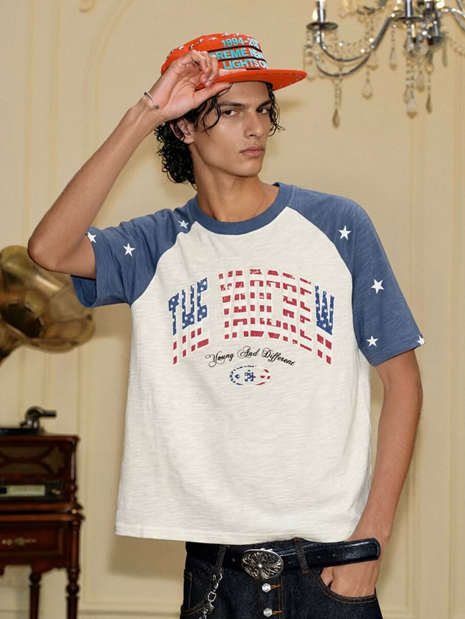 YADcrew American Star Print Raglan Color Block Tee | Face 3 Face