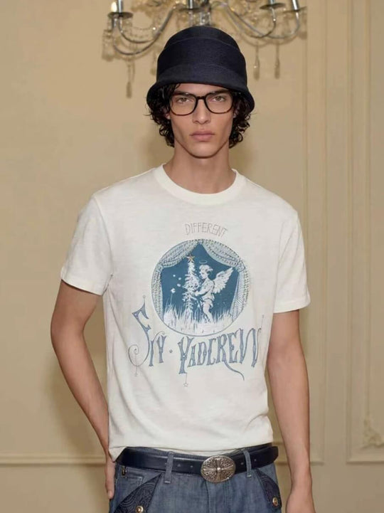 YADcrew Angel Print Star Studded Pearl Embellished Tee | Face 3 Face
