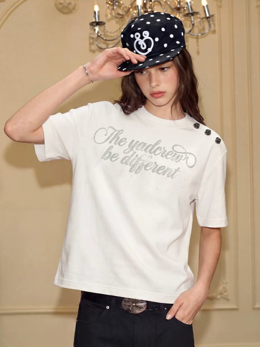 YADcrew Shoulder Rose Button Tee | Face 3 Face