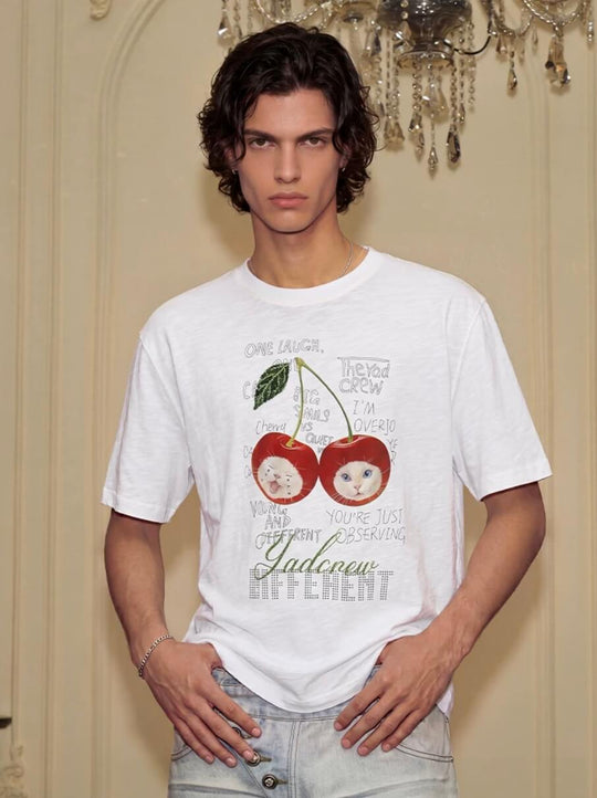 YADcrew Cherry Cat Print Bead and Rhinestone Tee | Face 3 Face
