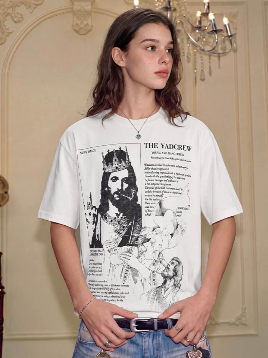 YADcrew Jesus Print Black Stone Studded Tee | Face 3 Face