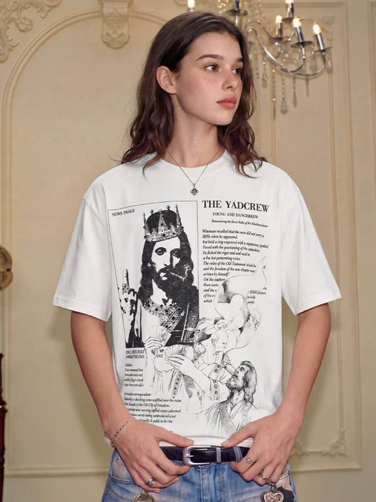 YADcrew Jesus Print Black Stone Studded Tee | Face 3 Face