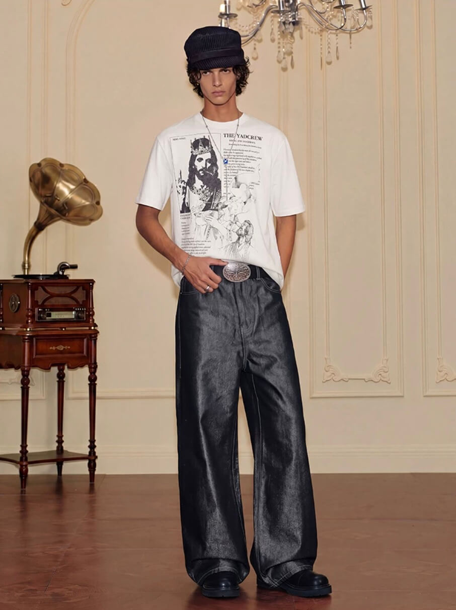 YADcrew Jesus Print Black Stone Studded Tee | Face 3 Face