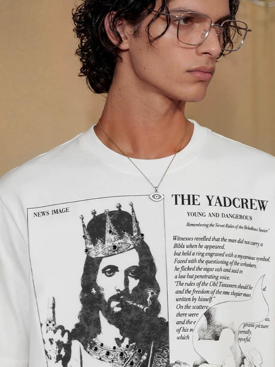 YADcrew Jesus Print Black Stone Studded Tee | Face 3 Face