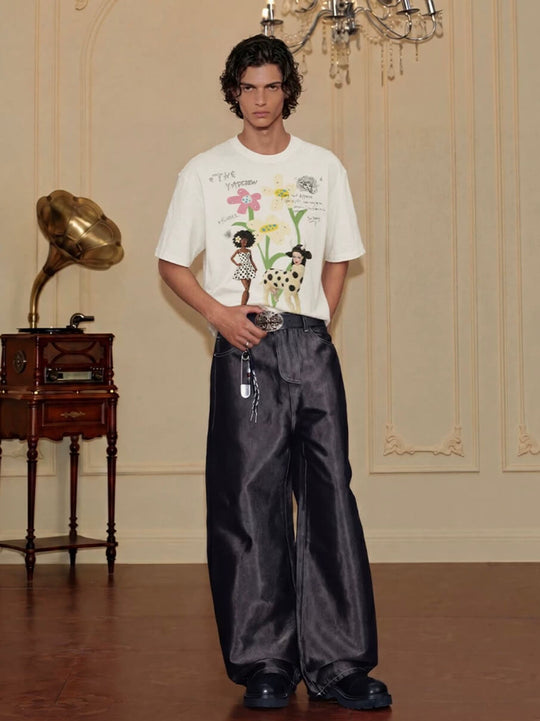 YADcrew Doll and Flower Art Print Rhinestone Tee | Face 3 Face