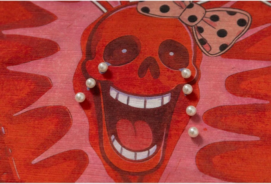 YADcrew Berry Bone Sweetheart Print Pearl and Rhinestone Tee | Face 3 Face