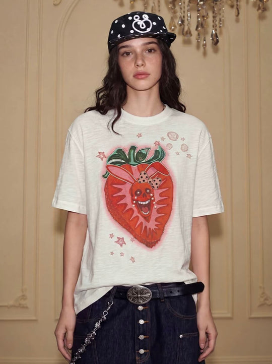 YADcrew Berry Bone Sweetheart Print Pearl and Rhinestone Tee | Face 3 Face