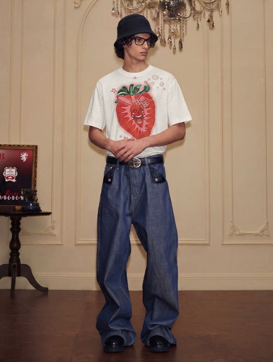 YADcrew Berry Bone Sweetheart Print Pearl and Rhinestone Tee | Face 3 Face