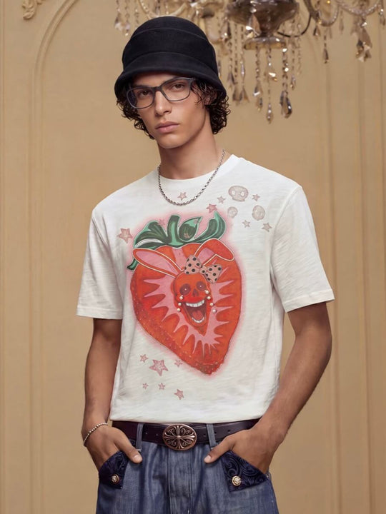 YADcrew Berry Bone Sweetheart Print Pearl and Rhinestone Tee | Face 3 Face