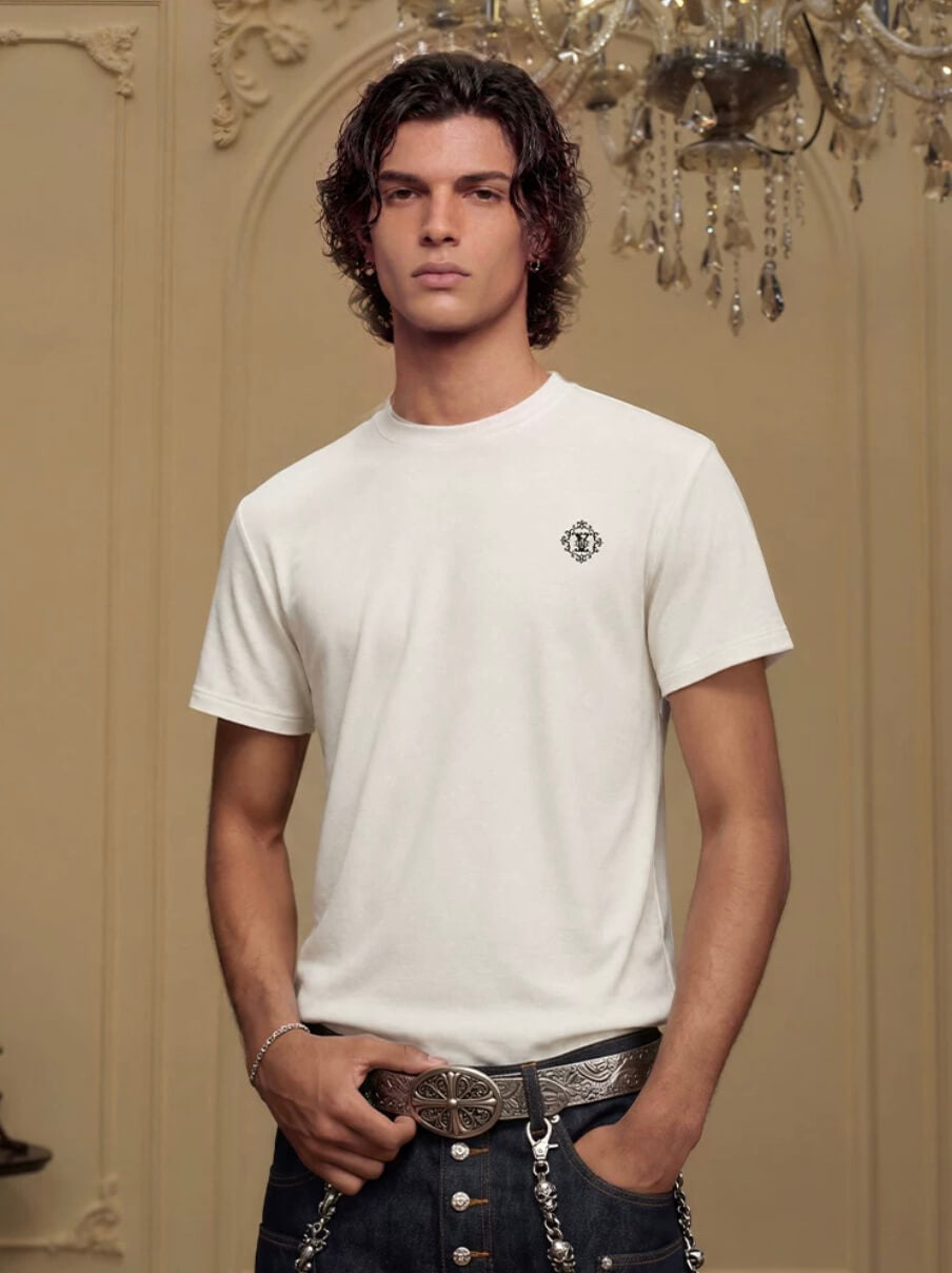 YADcrew Baroque Small Logo Embroidered Tee | Face 3 Face
