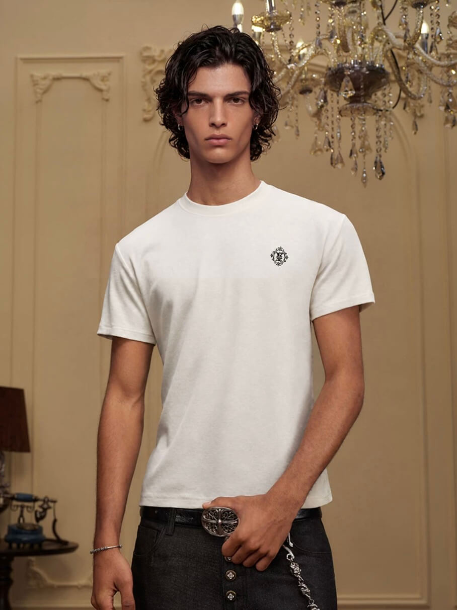 YADcrew Baroque Small Logo Embroidered Tee | Face 3 Face