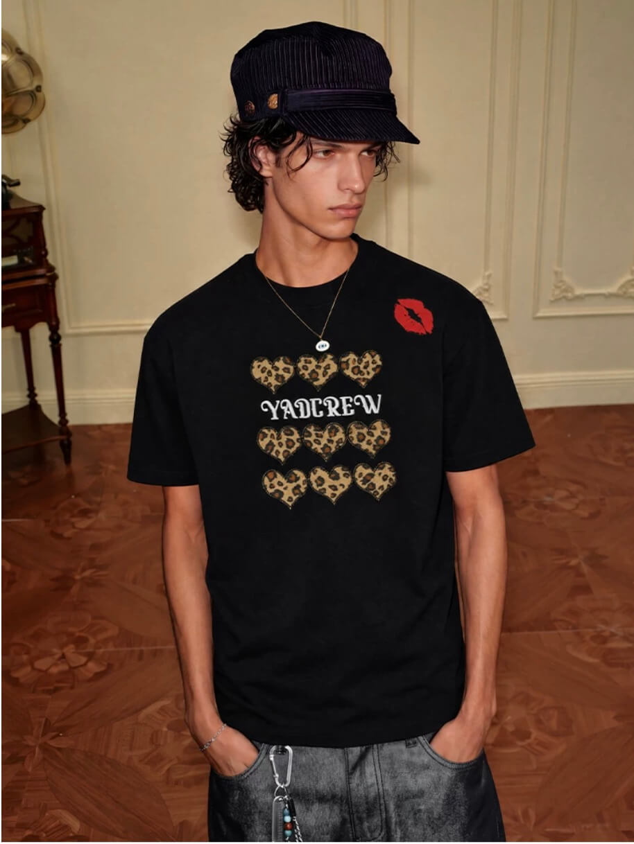 YADcrew Leopard Heart Patch Kiss Mark Tee | Face 3 Face