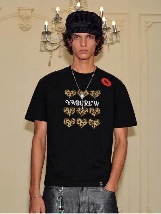 YADcrew Leopard Heart Patch Kiss Mark Tee | Face 3 Face