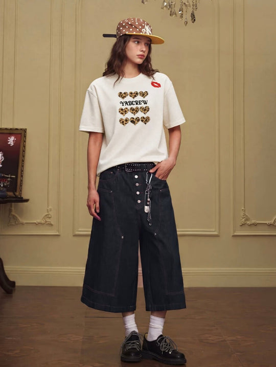 YADcrew Leopard Heart Patch Kiss Mark Tee | Face 3 Face