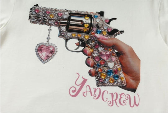 YADcrew Rhinestone Revolver Digital Print Tee | Face 3 Face