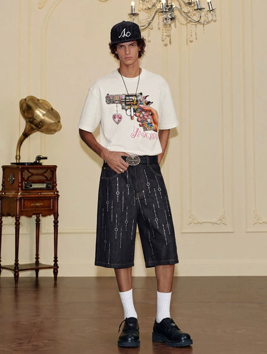 YADcrew Rhinestone Revolver Digital Print Tee | Face 3 Face