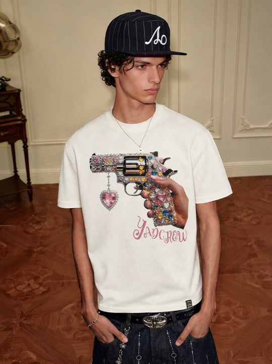 YADcrew Rhinestone Revolver Digital Print Tee | Face 3 Face