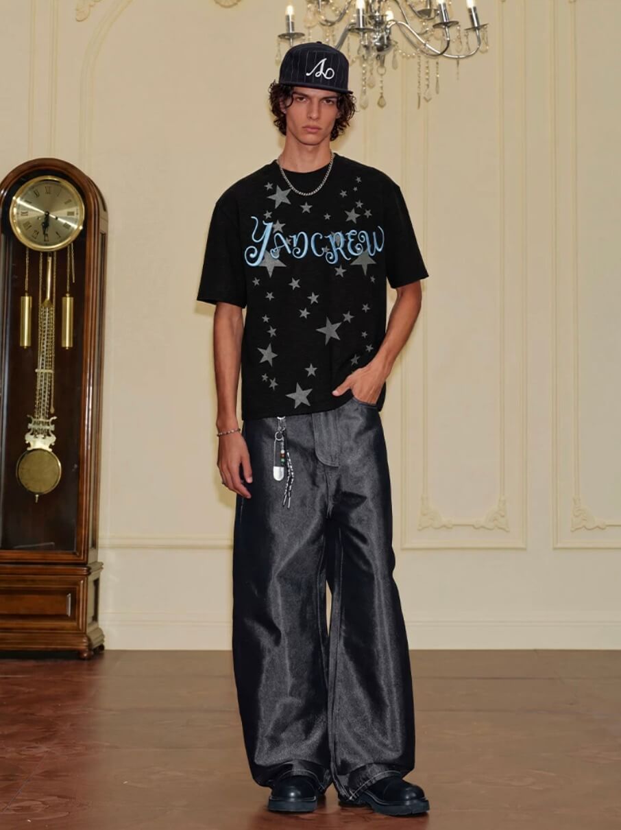 YADcrew Star Print 3D Logo Embroidered Tee | Face 3 Face