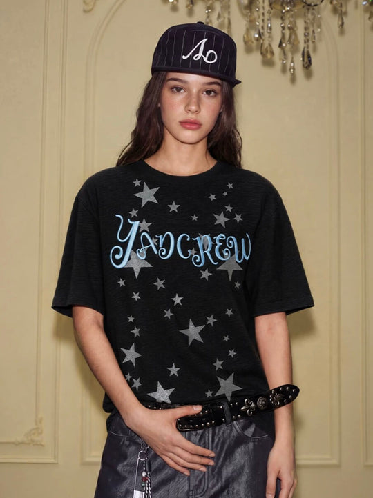 YADcrew Star Print 3D Logo Embroidered Tee | Face 3 Face