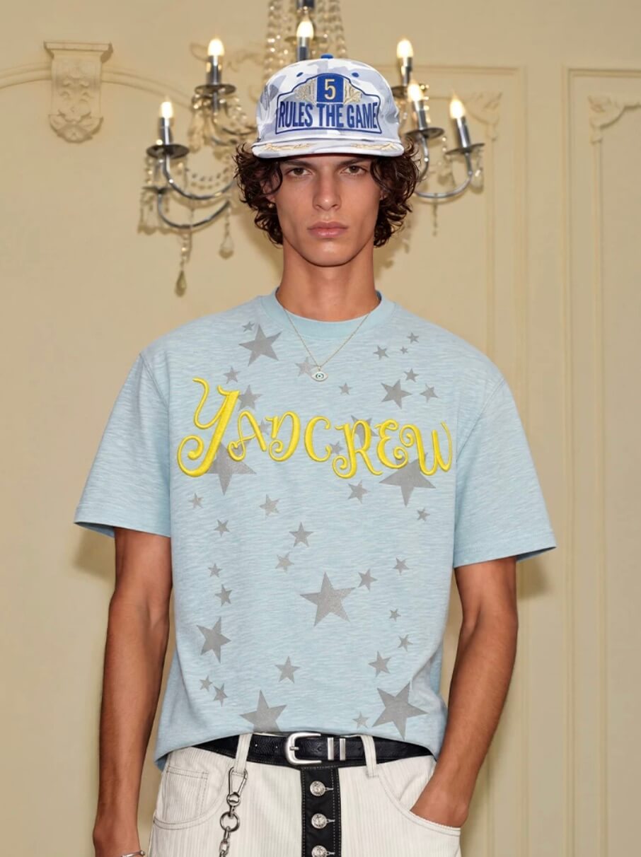 YADcrew Star Print 3D Logo Embroidered Tee | Face 3 Face