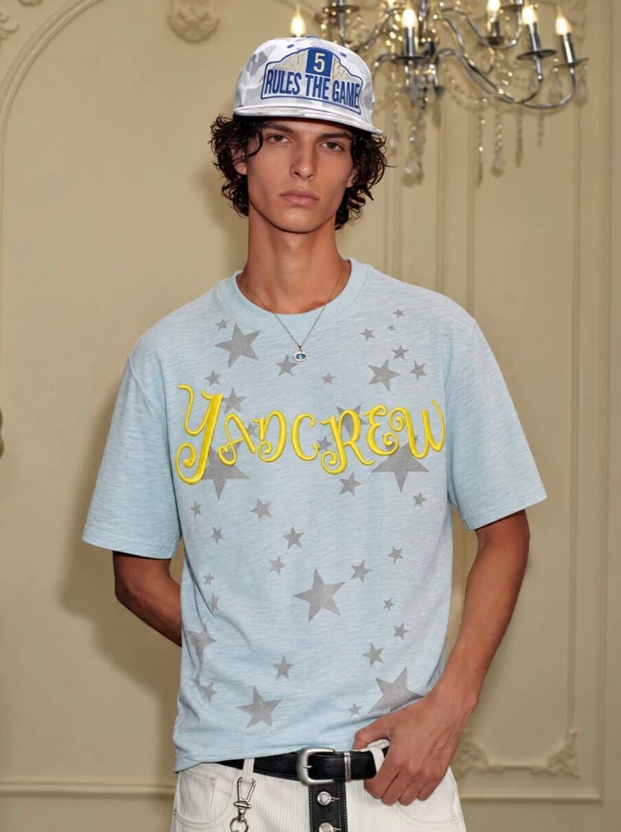 YADcrew Star Print 3D Logo Embroidered Tee | Face 3 Face
