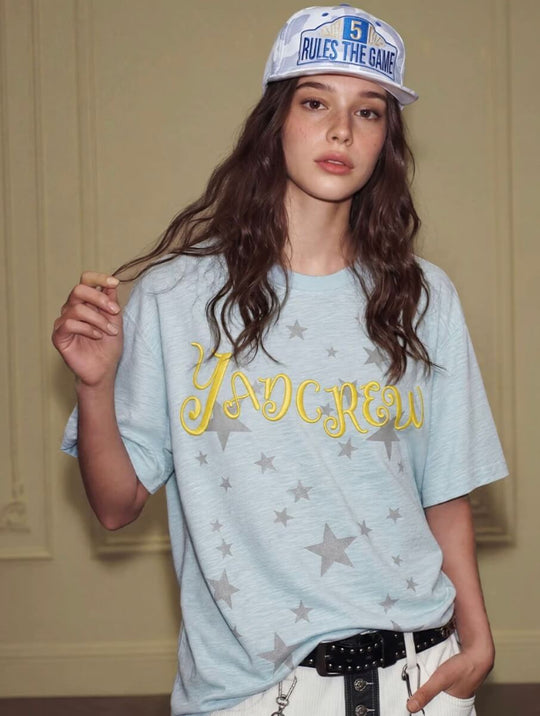 YADcrew Star Print 3D Logo Embroidered Tee | Face 3 Face