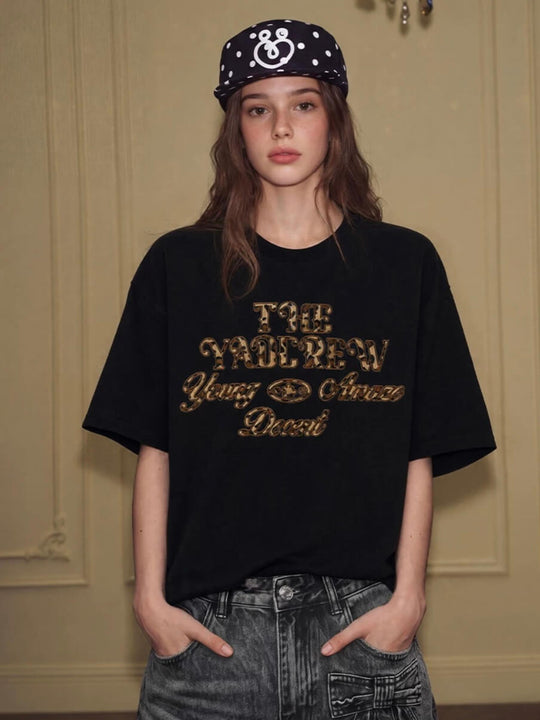 YADcrew Fuzzy Leopard Logo Patch Tee | Face 3 Face