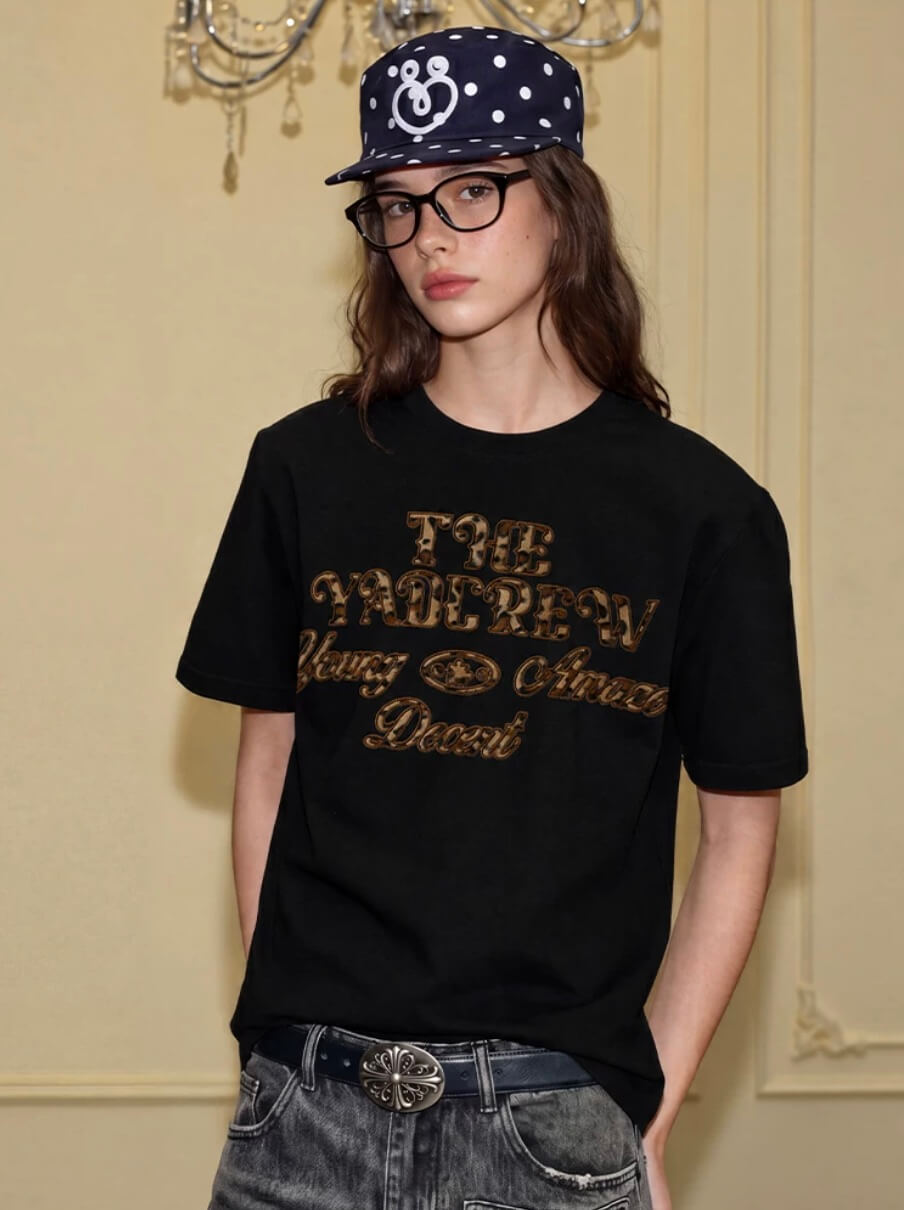 YADcrew Fuzzy Leopard Logo Patch Tee | Face 3 Face