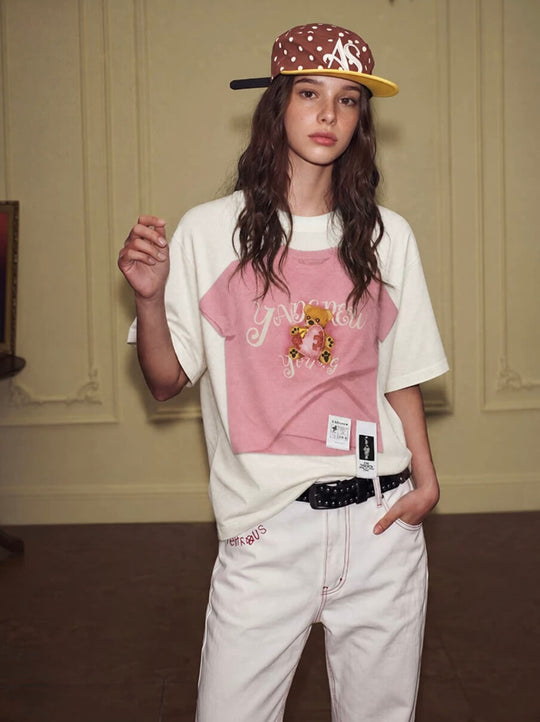 YADcrew Digital Print Cute Bear Rhinestone Tee | Face 3 Face