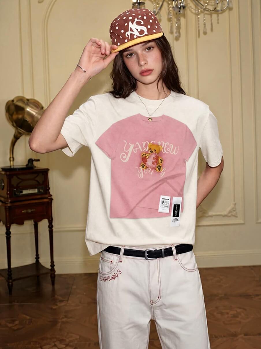 YADcrew Digital Print Cute Bear Rhinestone Tee | Face 3 Face
