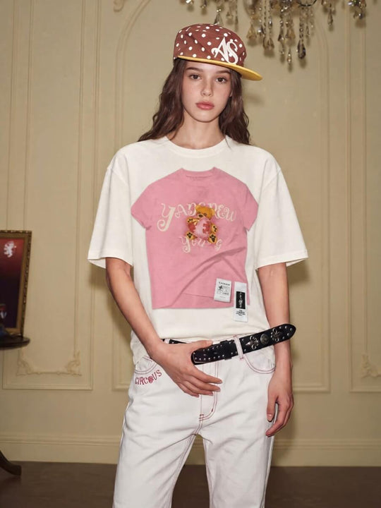 YADcrew Digital Print Cute Bear Rhinestone Tee | Face 3 Face