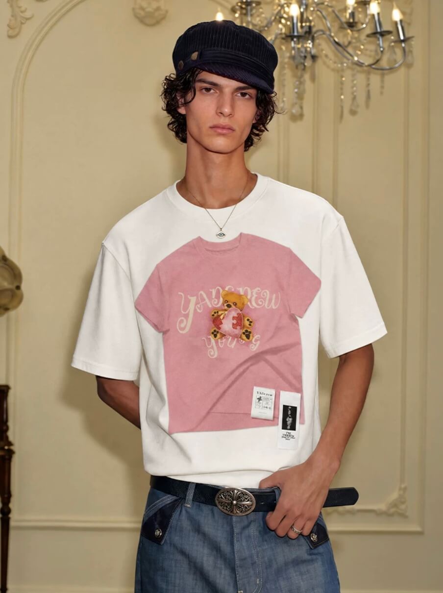 YADcrew Digital Print Cute Bear Rhinestone Tee | Face 3 Face