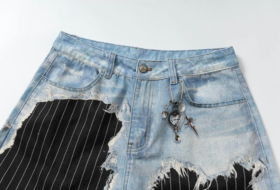 YADcrew Denim Stripe 3D Digital Print Shorts | Face 3 Face
