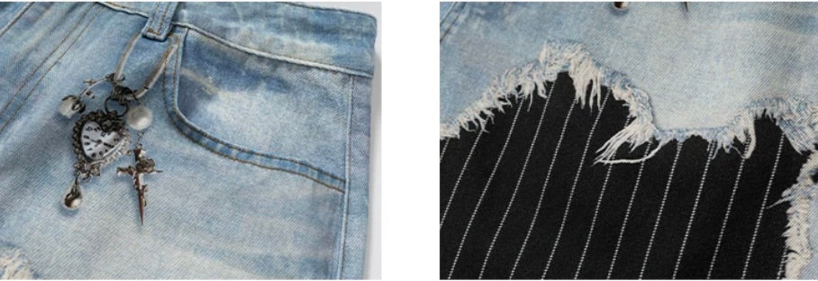 YADcrew Denim Stripe 3D Digital Print Shorts | Face 3 Face