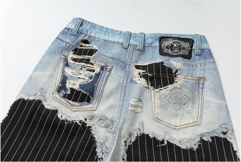 YADcrew Denim Stripe 3D Digital Print Shorts | Face 3 Face