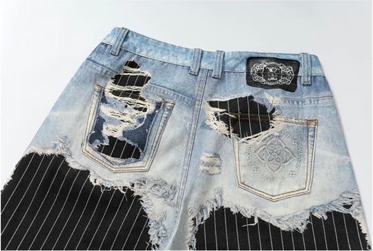 YADcrew Denim Stripe 3D Digital Print Shorts | Face 3 Face