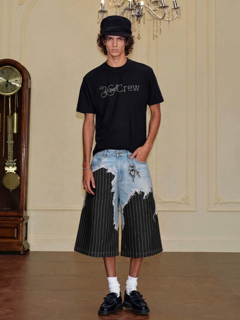 YADcrew Denim Stripe 3D Digital Print Shorts | Face 3 Face