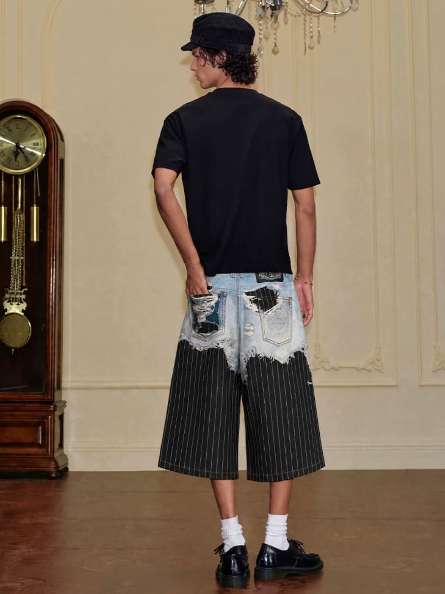 YADcrew Denim Stripe 3D Digital Print Shorts | Face 3 Face
