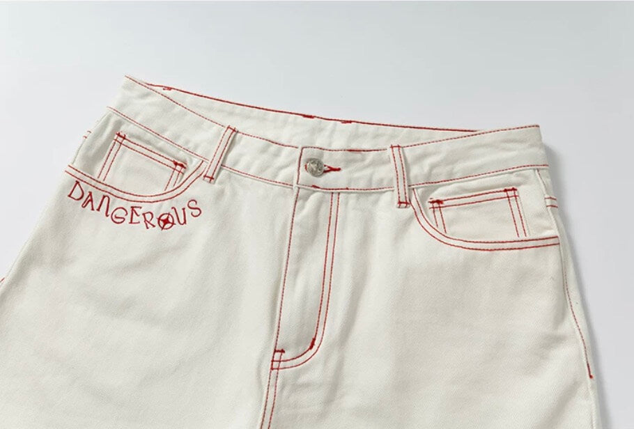 YADcrew Heart Shaped Pocket Slight Flare White Jeans | Face 3 Face