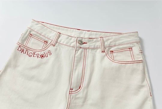YADcrew Heart Shaped Pocket Slight Flare White Jeans | Face 3 Face