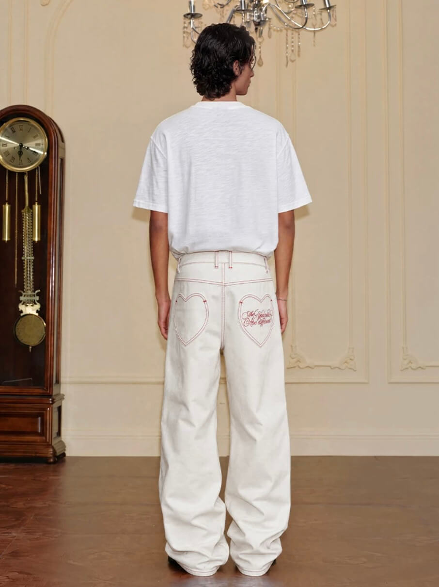 YADcrew Heart Shaped Pocket Slight Flare White Jeans | Face 3 Face