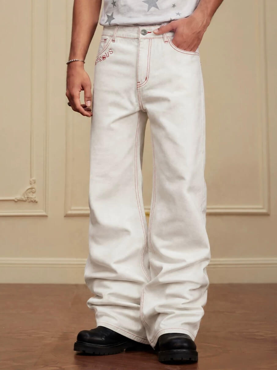 YADcrew Heart Shaped Pocket Slight Flare White Jeans | Face 3 Face