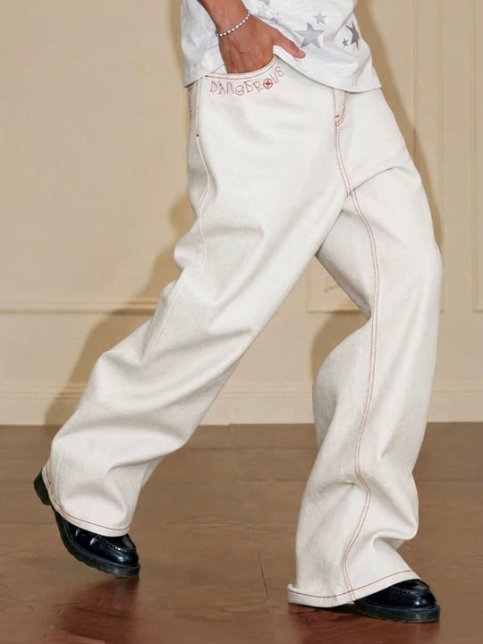YADcrew Heart Shaped Pocket Slight Flare White Jeans | Face 3 Face