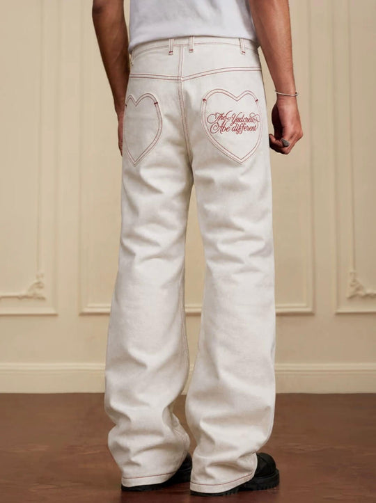 YADcrew Heart Shaped Pocket Slight Flare White Jeans | Face 3 Face