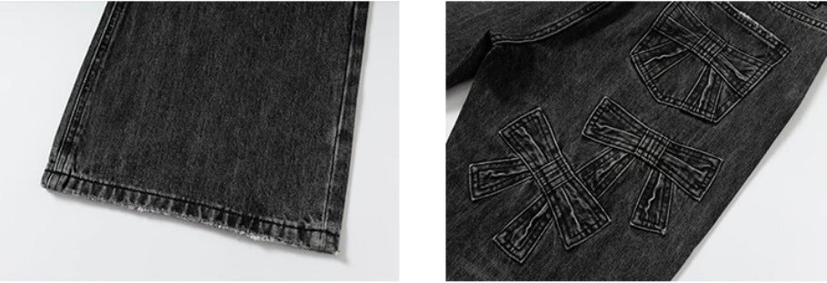 YADcrew Ribbon Patch Distressed Vintage Flared Jeans | Face 3 Face
